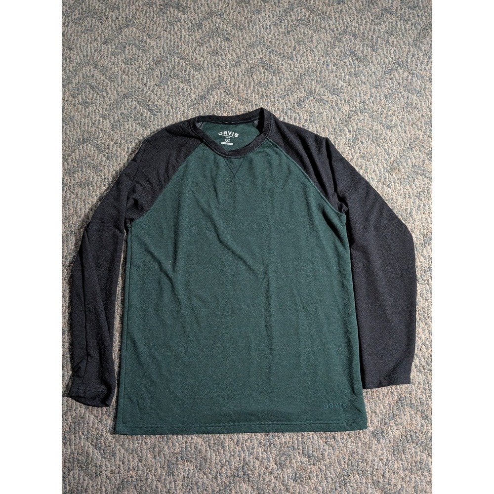 Orvis Classic Collection Mens Green Gray Raglan Long Sleeve Shirt Sz M